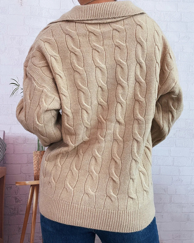 Cable Knit Johnny Collar Sweater