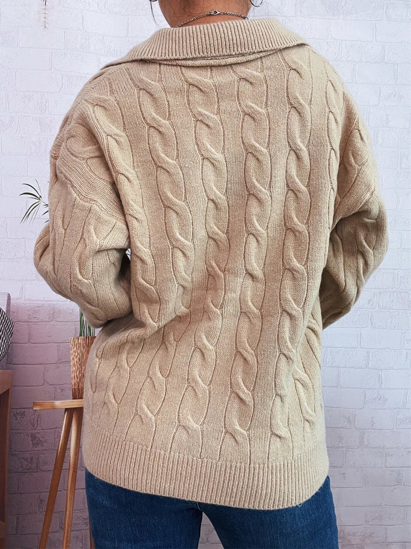 Cable Knit Johnny Collar Sweater