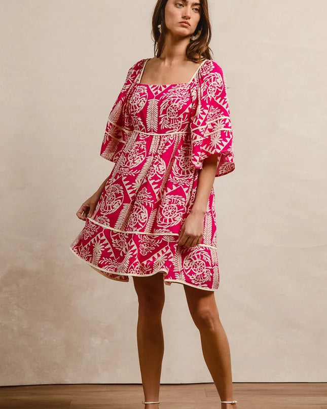 BiBi Aztec Woven Printed Contrast Binding Dress