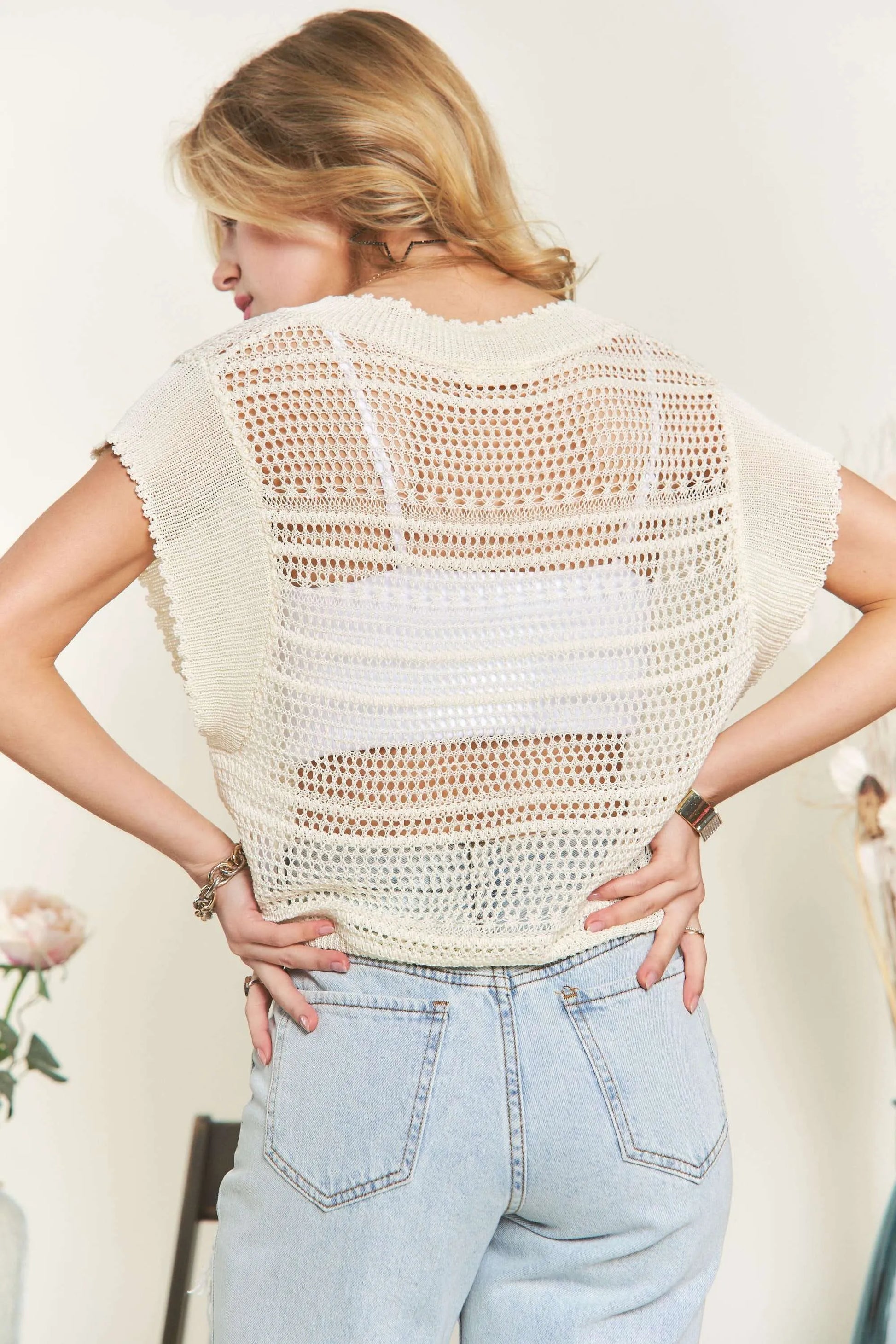ADORA Drawstring Detail Crochet Top