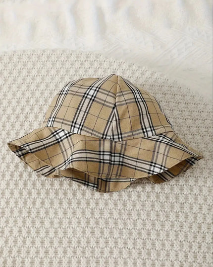 Children's Hat and Plaid Short Sleeve One-Piece Romper