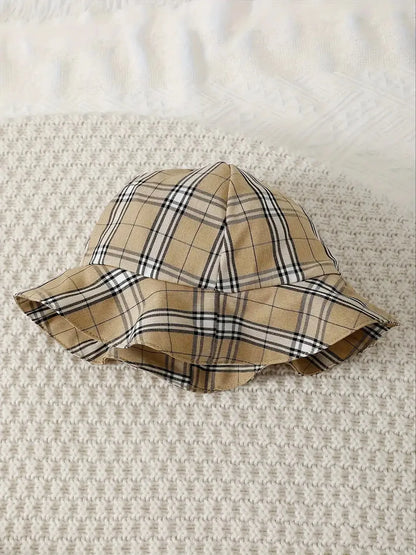 Children's Hat and Plaid Short Sleeve One-Piece Romper