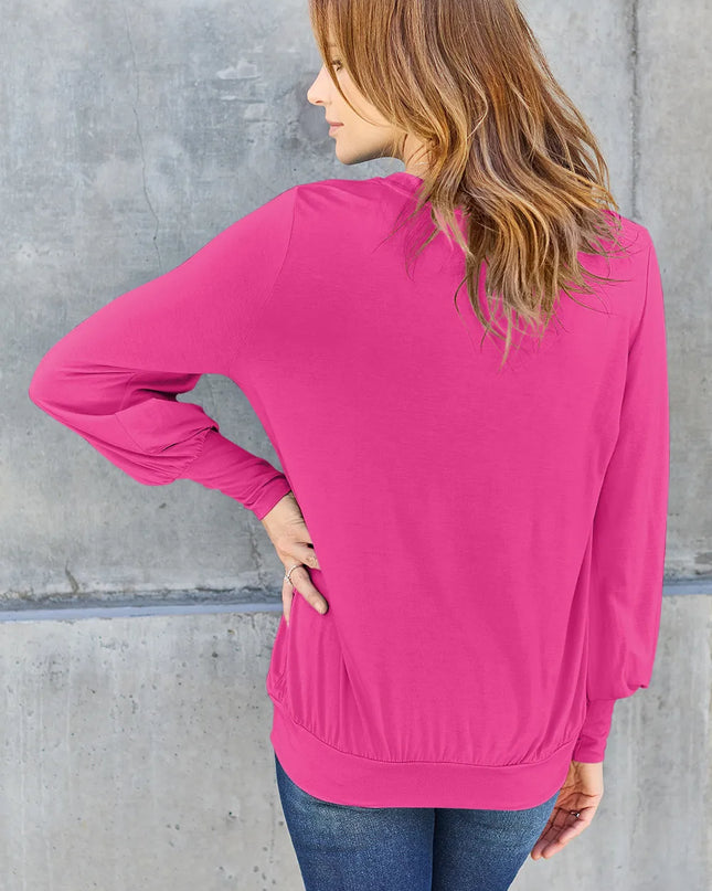 Basic Bae Full Size V-Neck Lantern Sleeve Top