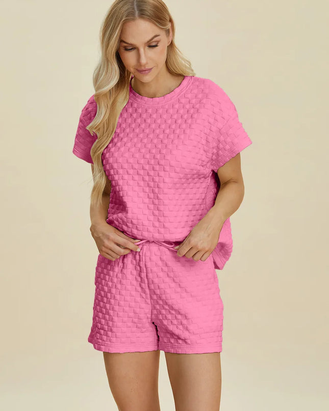 Double Take Full Size Texture T-Shirt and Shorts Set