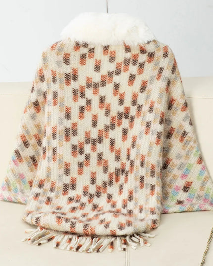 Fringe Fuzzy Open Front Poncho