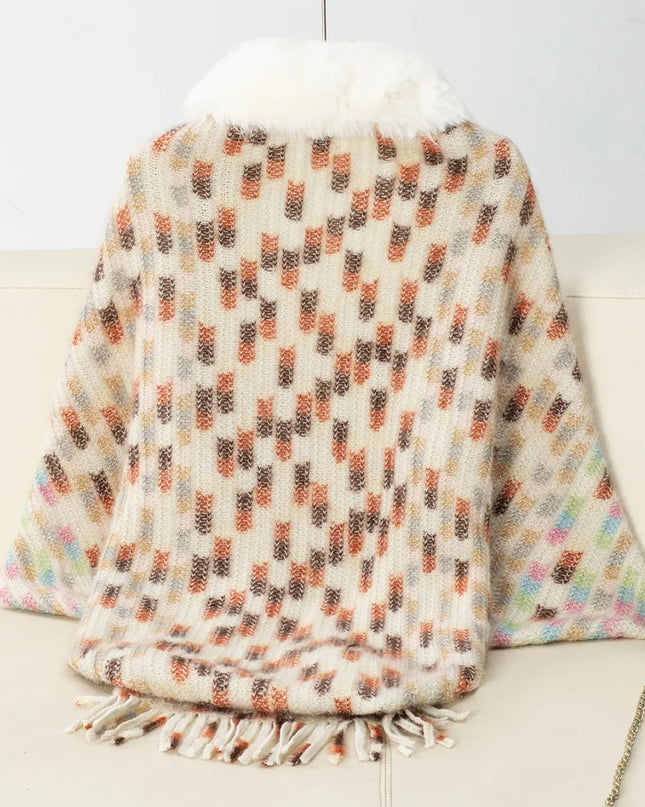 Fringe Fuzzy Open Front Poncho