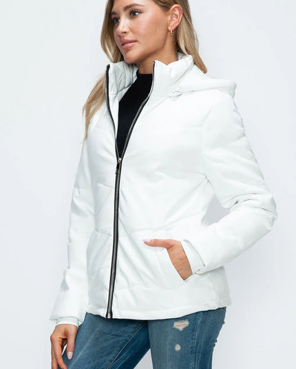 How Dare U Pocketed Zip Up Puffer Jacket with Removable Hood