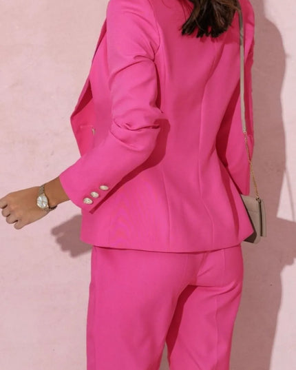 Full Size Lapel Collar Long Sleeve Blazer and Pants Set Plus Size