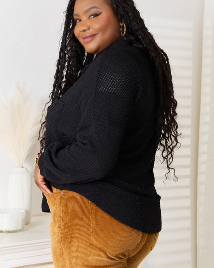 Double Take Waffle-Knit Collared Neck Dropped Shoulder Shirt