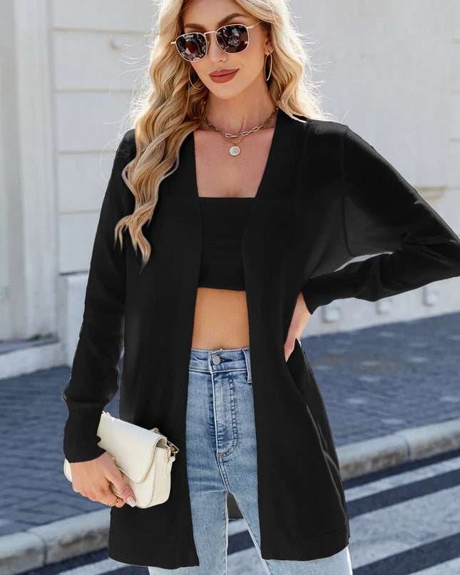 Striped Open Front Cardigan with Relaxed Fit 