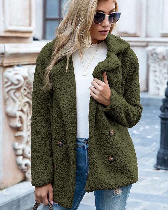 Ivy Lane Full Size Lapel Collar Sherpa Coat Army Green