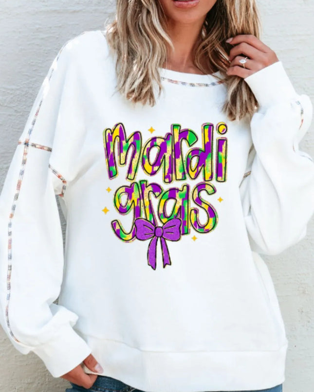 MARDI GRAS Round Neck Long Sleeve Sweatshirt