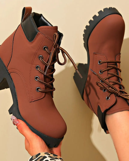 Lace Up Block Heel Boots