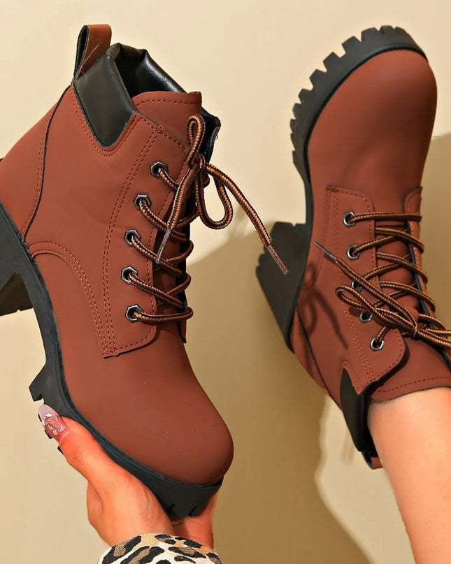 Lace Up Block Heel Boots