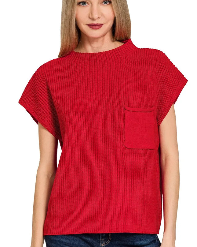 Zenana Mock Neck Short Sleeve Sweater RUBY