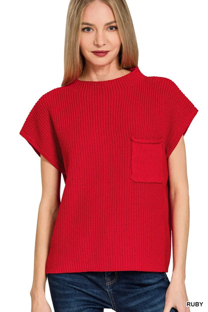 Zenana Mock Neck Short Sleeve Sweater RUBY