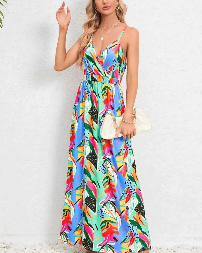 Printed Surplice Maxi Cami Dress
