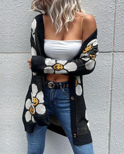 Perfee Floral Button Down Longline Cardigan