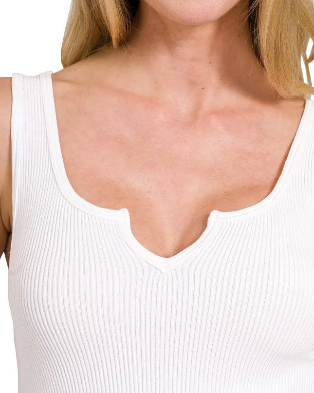 Zenana Seamless Split Neck Bra Tank Top