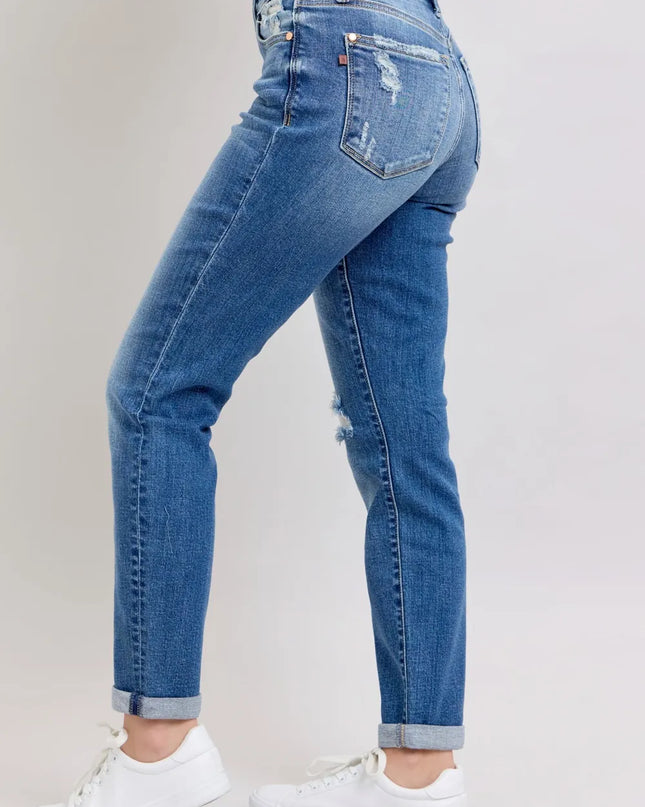 Judy Blue Full Size Button Fly Distressed Jeans with Pockets Plus Size