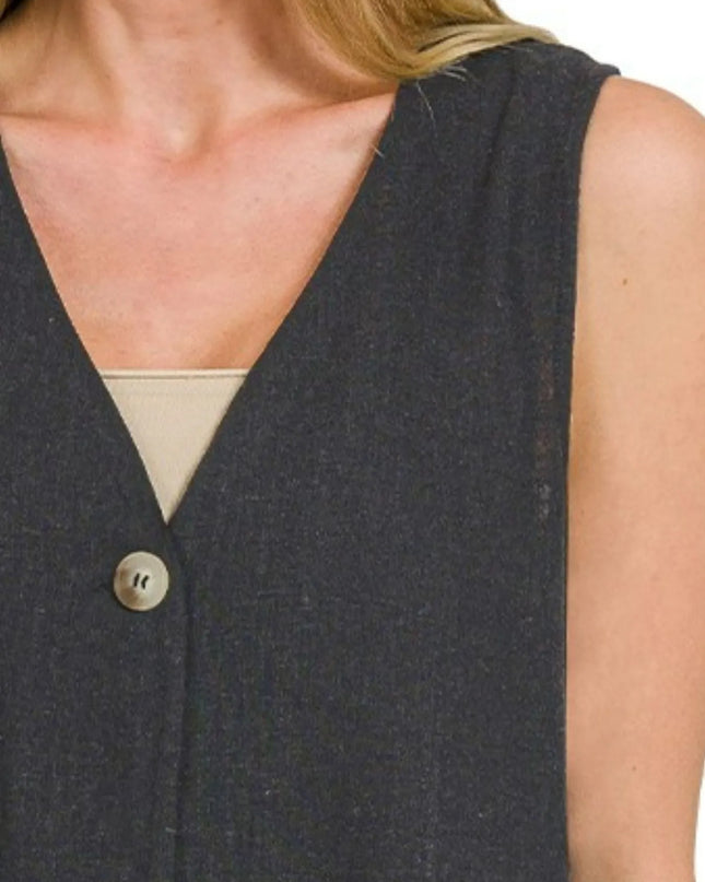 Zenana Side Slit Button-Front Vest