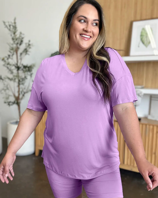 Basic Bae Bamboo Full Size V-Neck Drop Shoulder T-Shirt and Shorts Set