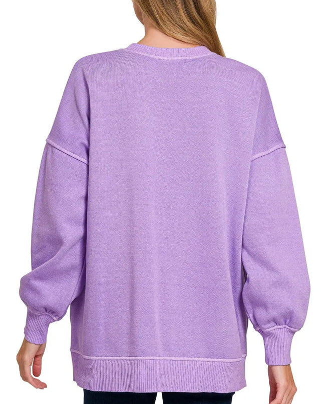 Zenana Pigment Dye Fleece Hi-low Hem Sweatshirt With Pocket