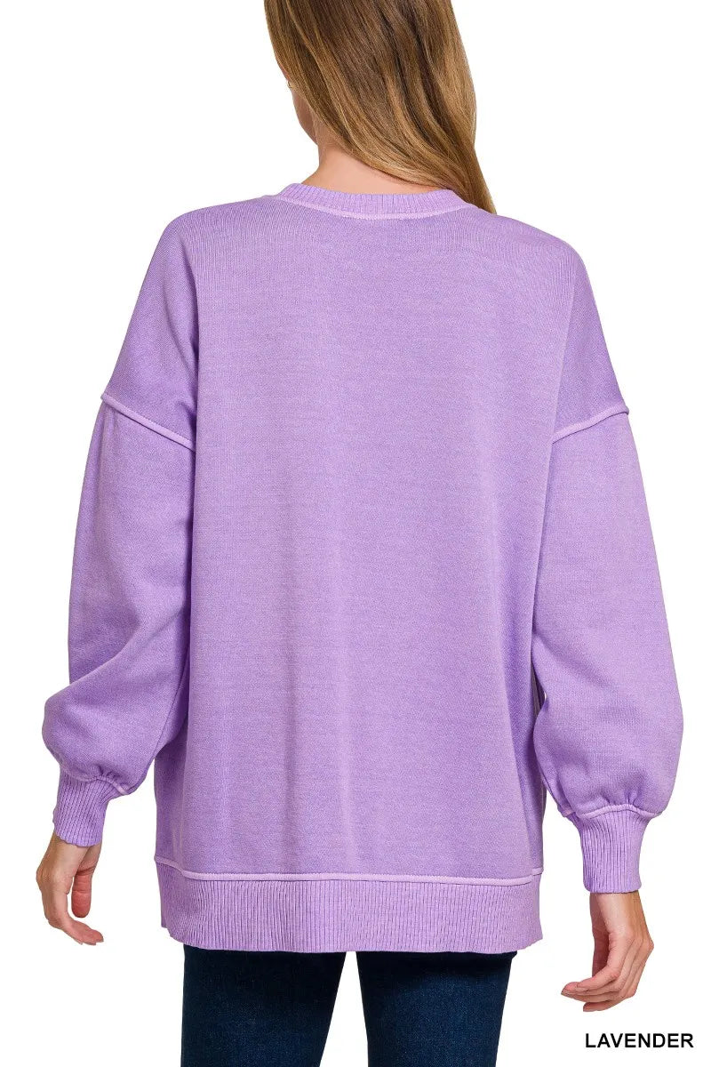 Zenana Pigment Dye Fleece Hi-low Hem Sweatshirt With Pocket