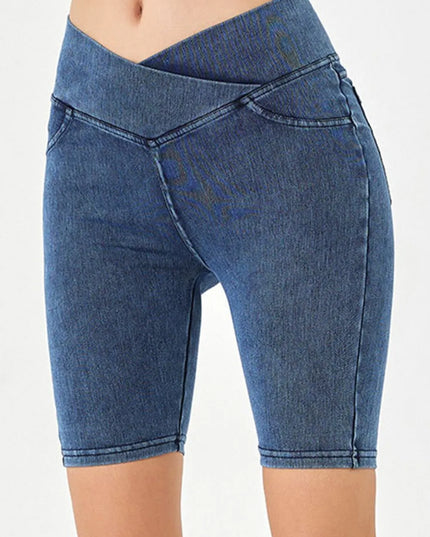 Basic Bae Asymmetrical Waist Denim Shorts with Pockets