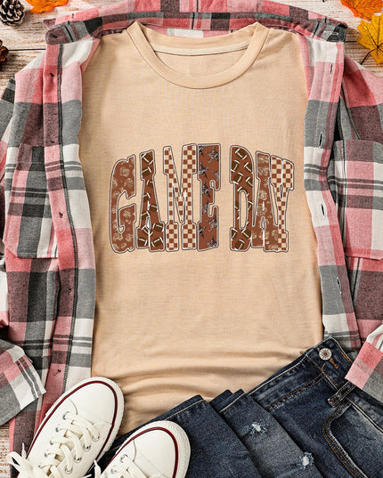 Full Size GAME DAY Checkered Letter Graphic T Shirt Plus Size