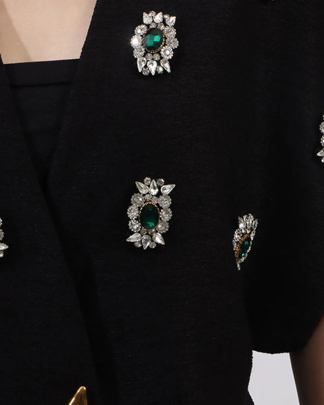 Plus Size Rhinestone Relaxed Fit Vest Coat