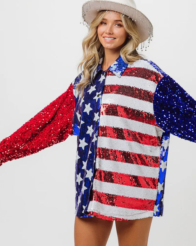 BiBi Velvet Sequin American Flag Shirt
