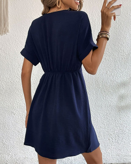 Perfee Tied Cuffed Sleeve Surplice Dress