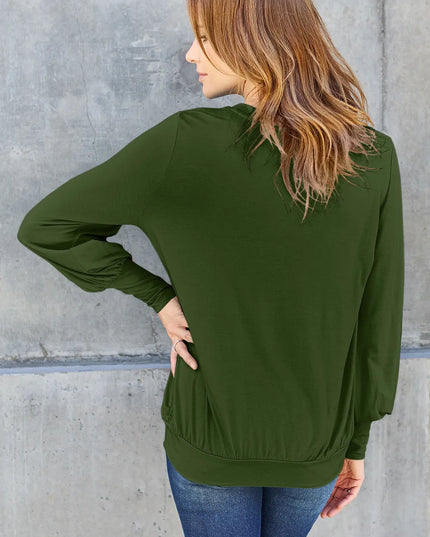 Basic Bae Full Size V-Neck Lantern Sleeve Top