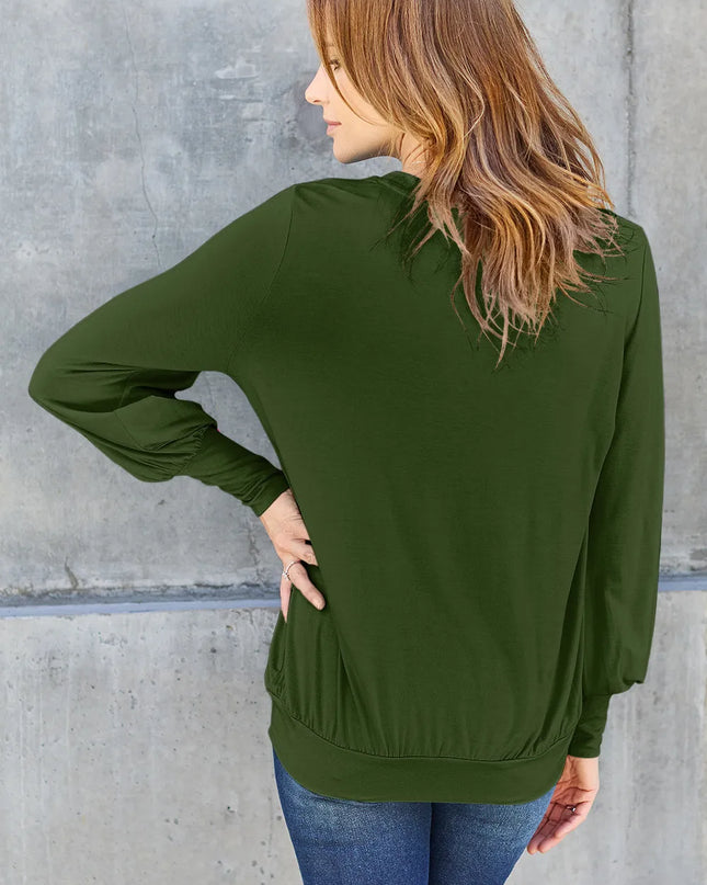 Basic Bae Full Size V-Neck Lantern Sleeve Top
