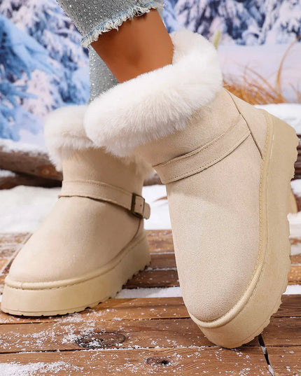 Round Toe Platform Boots Ivory