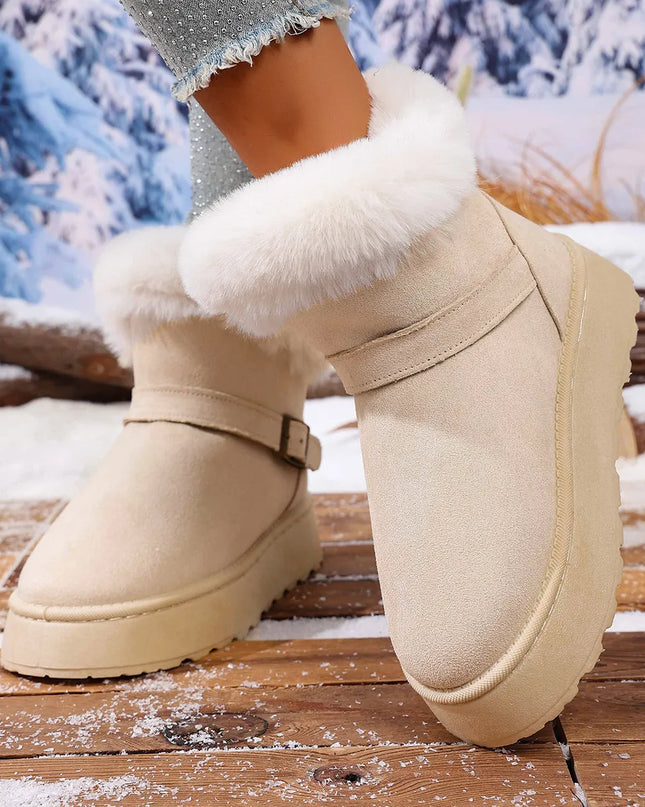 Round Toe Platform Boots Ivory