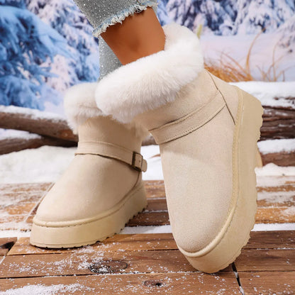 Round Toe Platform Boots Ivory