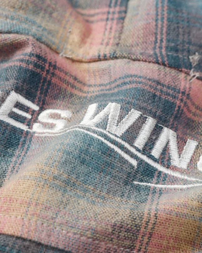 Men's Drawstring Plaid Button Up Hooded Shirt