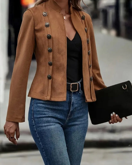 Decorative Button Open Front Long Sleeve Jacket