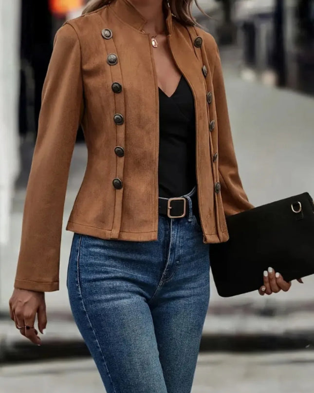 Decorative Button Open Front Long Sleeve Jacket