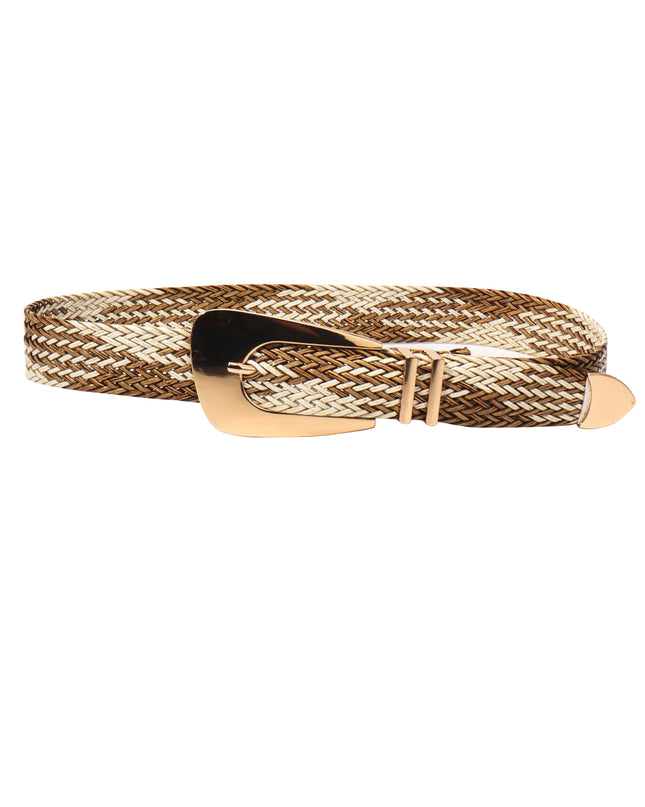 Irregular Buckle Braid Belt Camel One Size