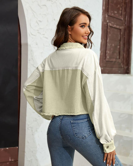 Color Block Crop Jacket with Pockets