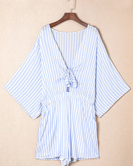 Bow Striped Kimono Sleeve Romper