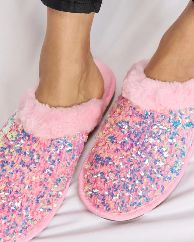 Forever Link Sequin Plush Round Toe Slippers
