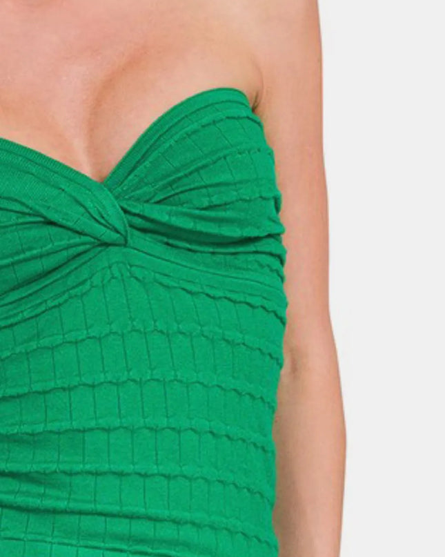 Zenana Ruched Twisted Sweetheart Neck Top