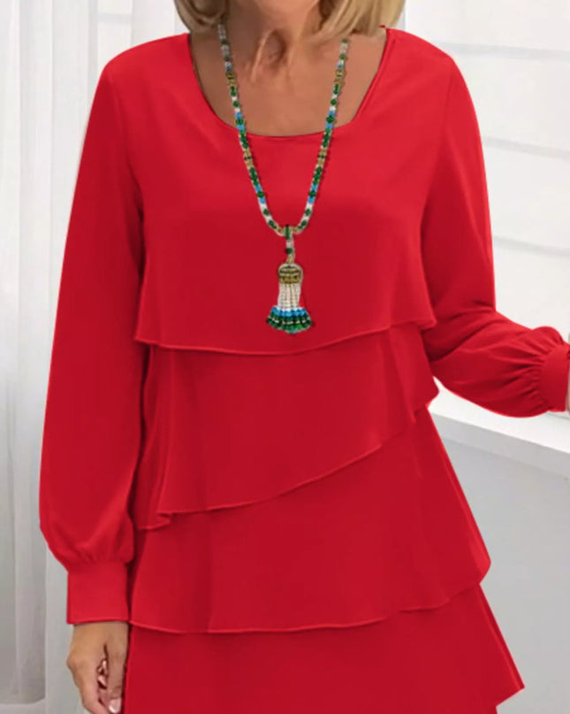 Full Size Layered Long Sleeve Mini Dress Plus Size