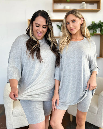 Basic Bae Bamboo Full Size Round Neck Drop Shoulder T-Shirt and Shorts Set