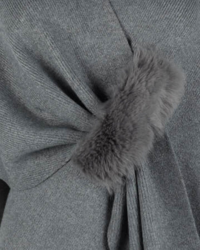 Surplice Neck Pom-Pom Trim Poncho