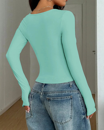 Square Neck Long Sleeve Fitted T-Shirt